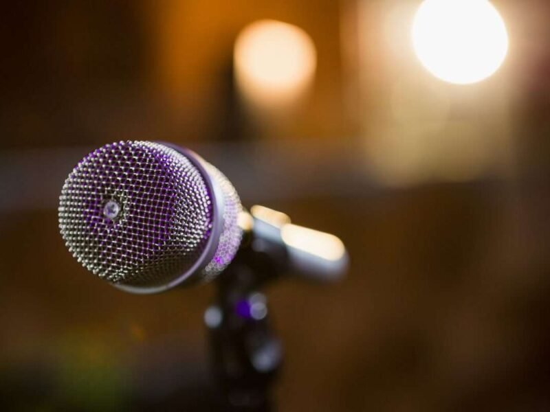 Close-up of microphone in bar